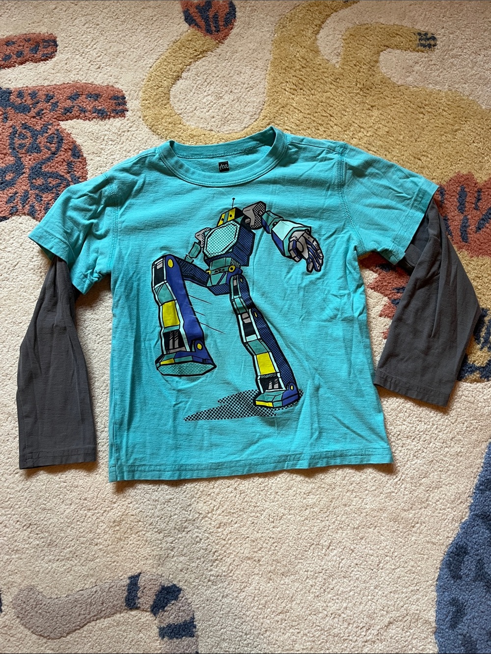 Tea Collection Teal Layered-Look Robot Long Sleeve Tee
